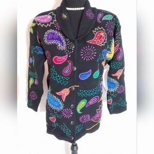 NWT Design Options Philip & Jane Gordon PAISLEY Cardigan WOOL Sweater Womens MED